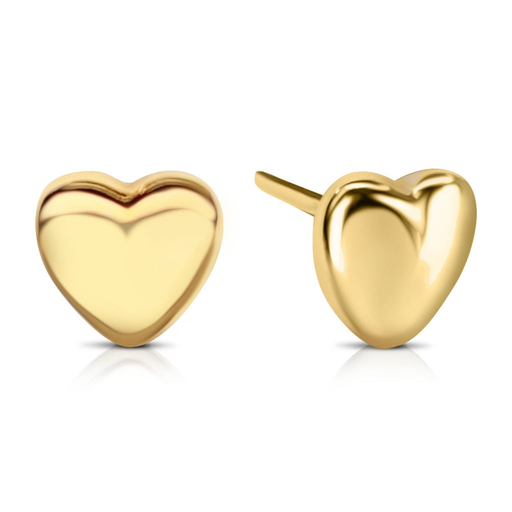 18K Solid Gold Heart Stud Earrings by Satinski - Elegant & Hypoallergenic