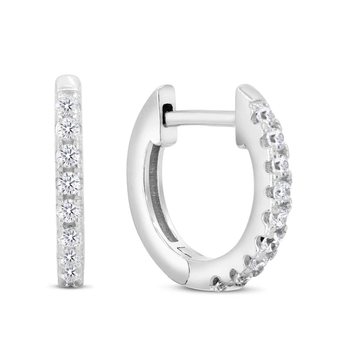 Orecchini A Cerchio Huggie Philip Jones – Placcati Argento Con Cristalli Zirconia Trasparenti