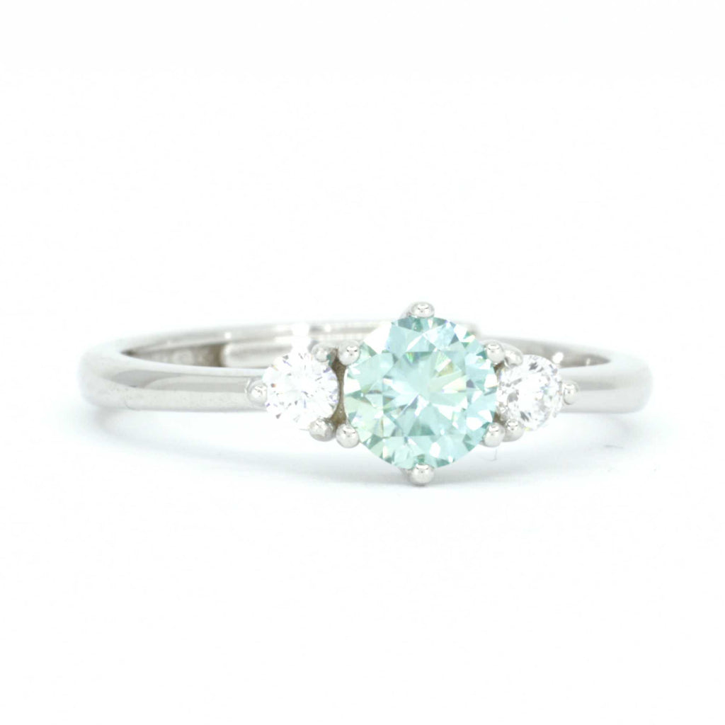 0.5 Carat Green Moissanite Engagement Ring – Adjustable Sterling Silver Band for Women
