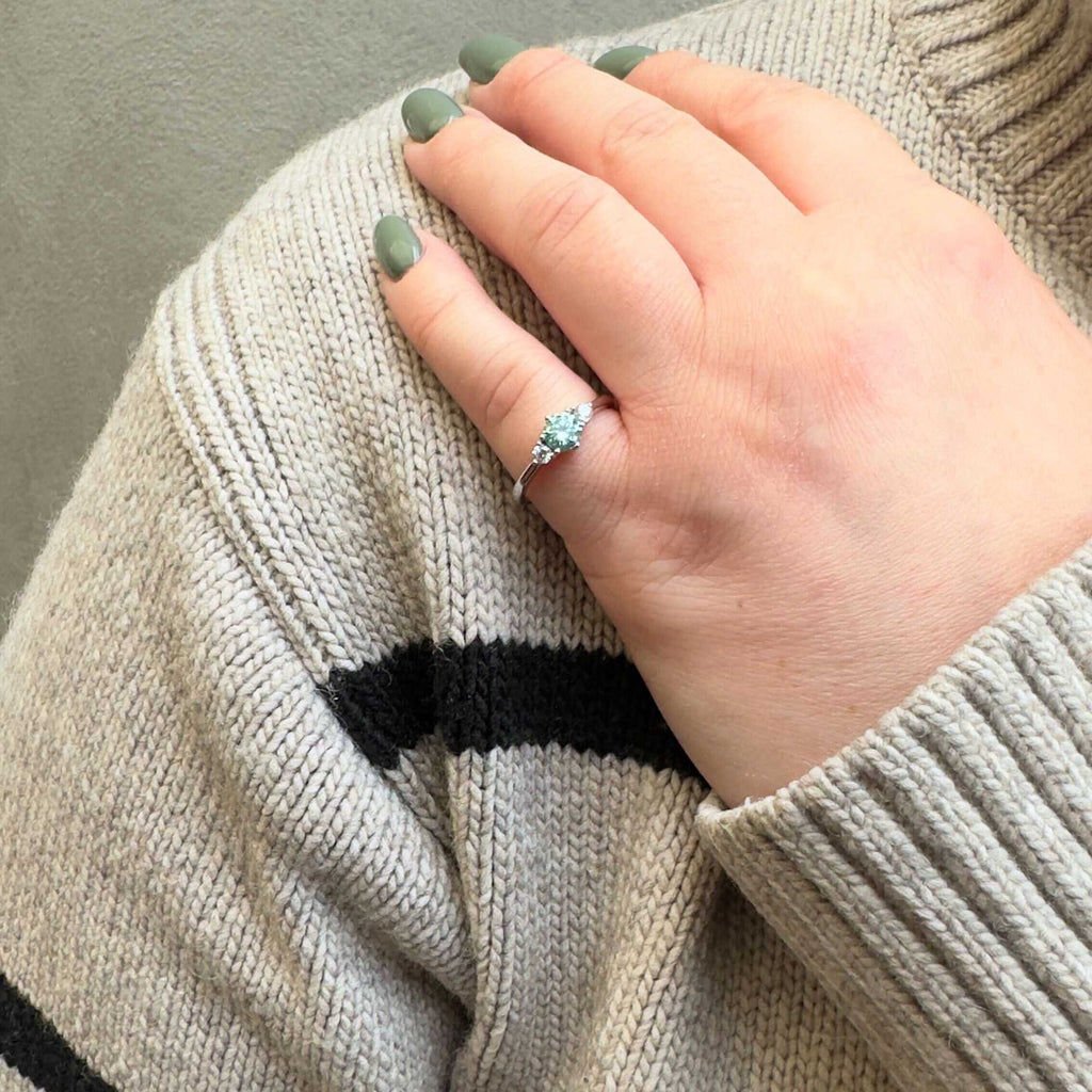 0.5 Carat Green Moissanite Engagement Ring – Adjustable Sterling Silver Band for Women