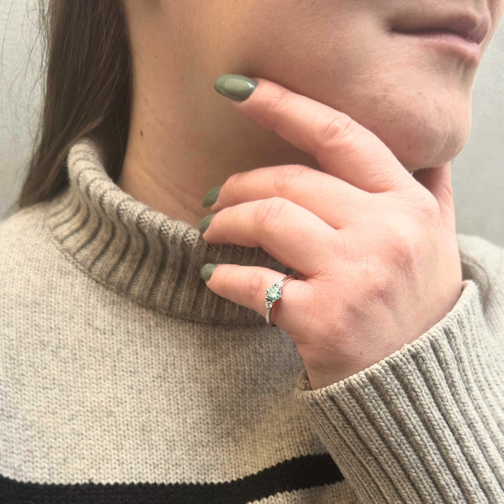 0.5 Carat Green Moissanite Engagement Ring – Adjustable Sterling Silver Band for Women