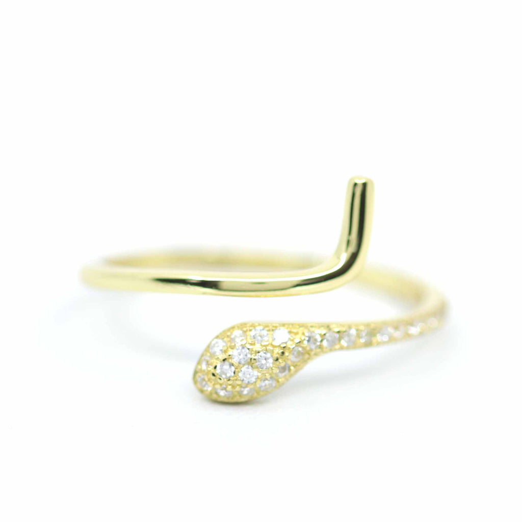 Adjustable Animal Snake Ring 18K Gold-Plated Silver Crystal Pave Open by Satinski