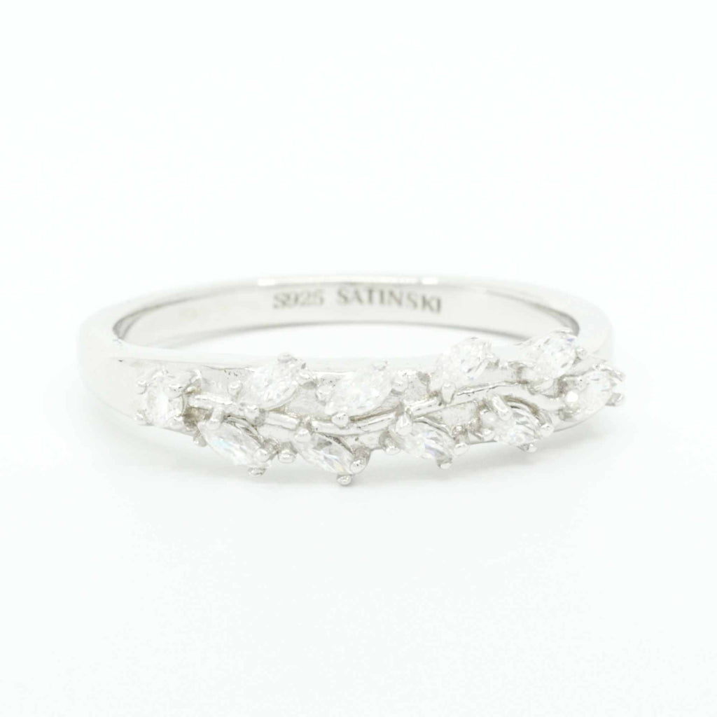 Allring - Resizable Crystal Olive Branch Leaf Stacking Ring for Women by Satinski