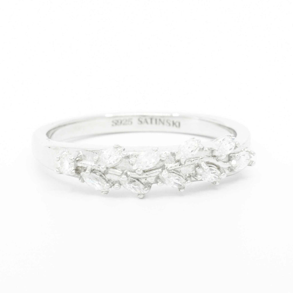 Allring - Resizable Crystal Olive Branch Leaf Stacking Ring for Women by Satinski