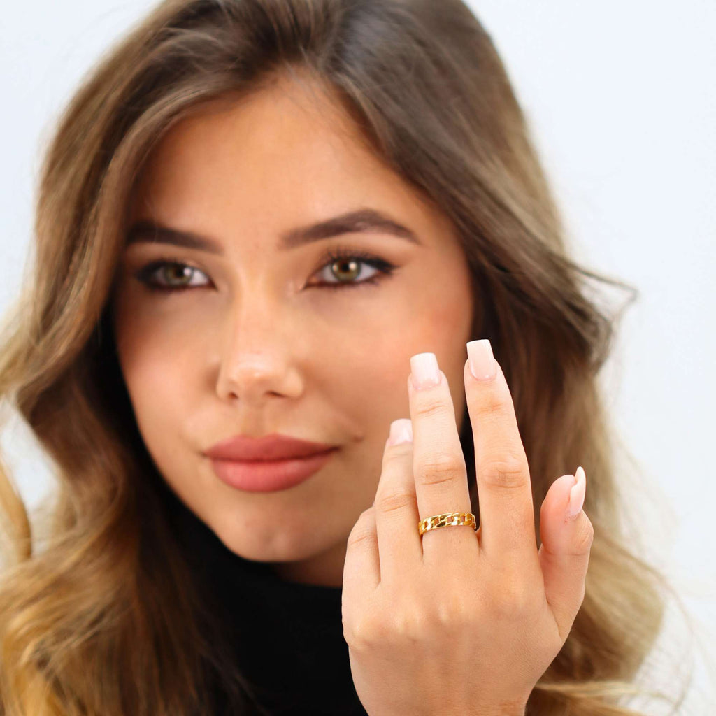 Cuban Chain Open Adjustable Ring by Satinski