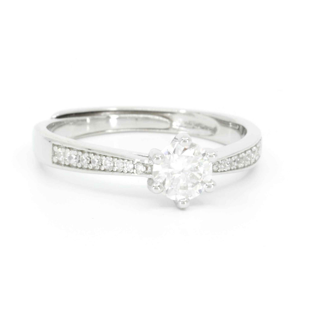 Dainty Engagement Pavé Silver 0.5 Carat Moissanite Adjustable Ring by Satinski 