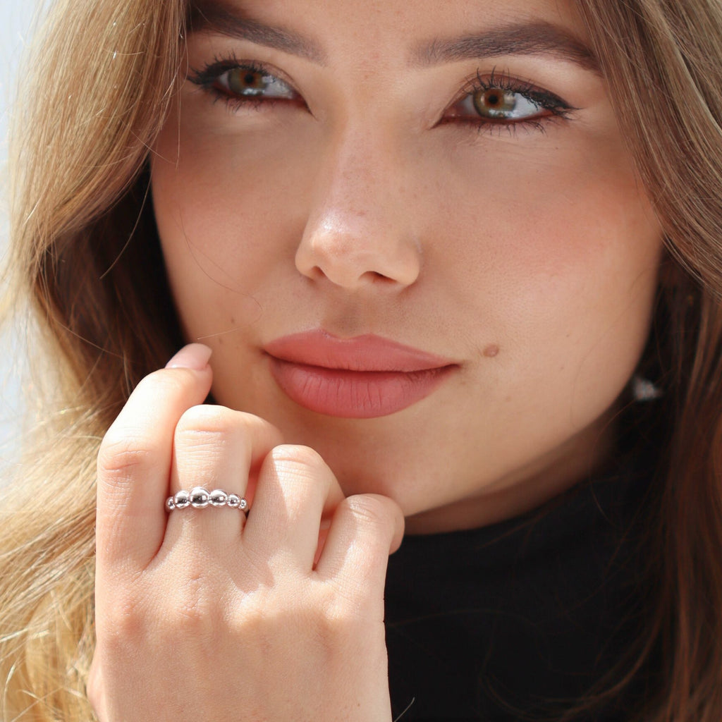 Dainty Open Ball Silver Adjustable Ring by Satinski