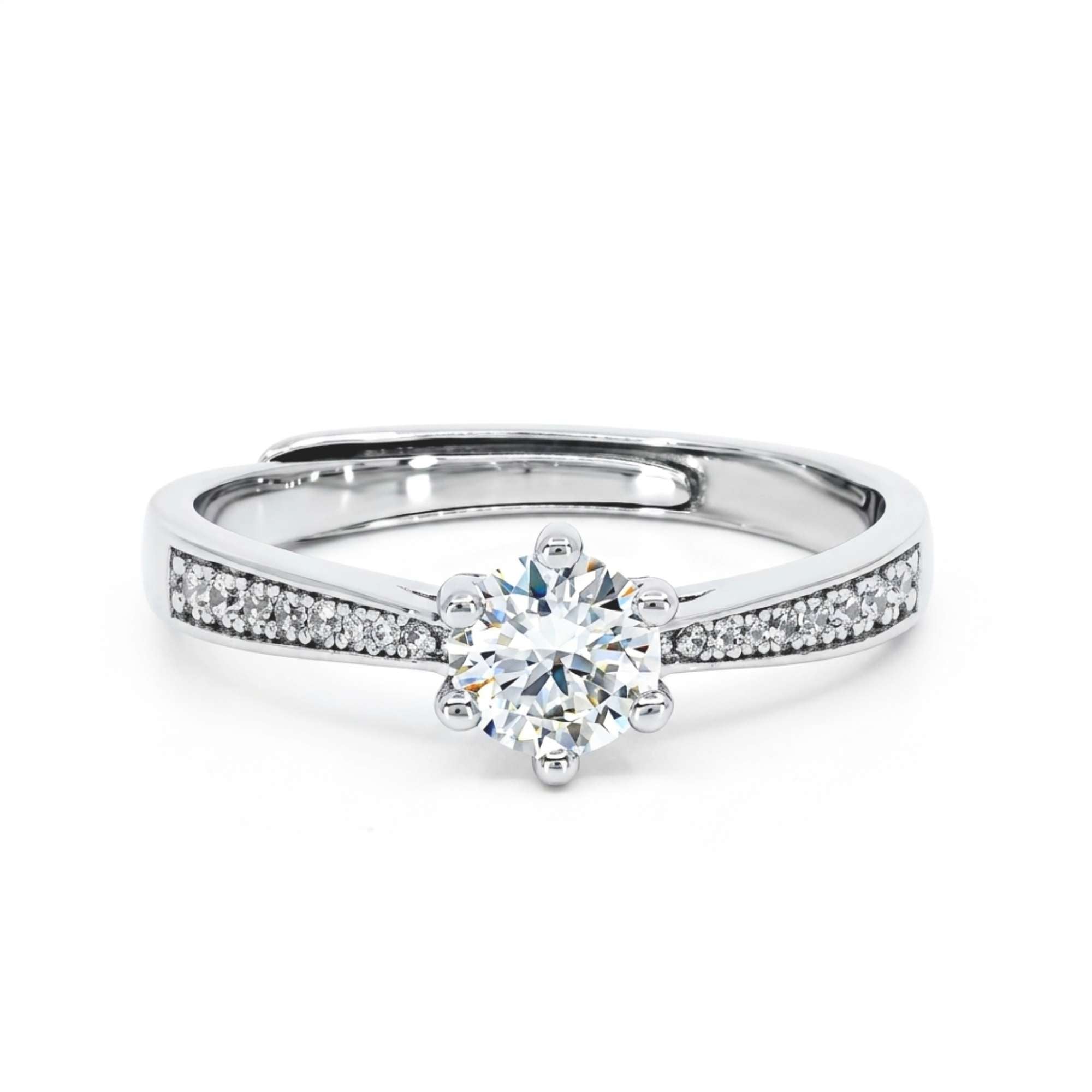 Dainty Engagement Pavé Silver 0.5 Carat Moissanite Adjustable Ring 