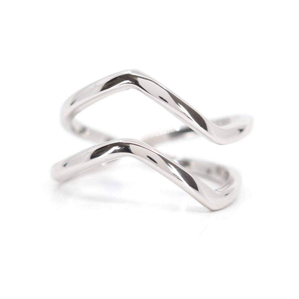 Double Wave Dainty Resizable Ring by Satinski - Adjustable Band in Gold & Silver for Women