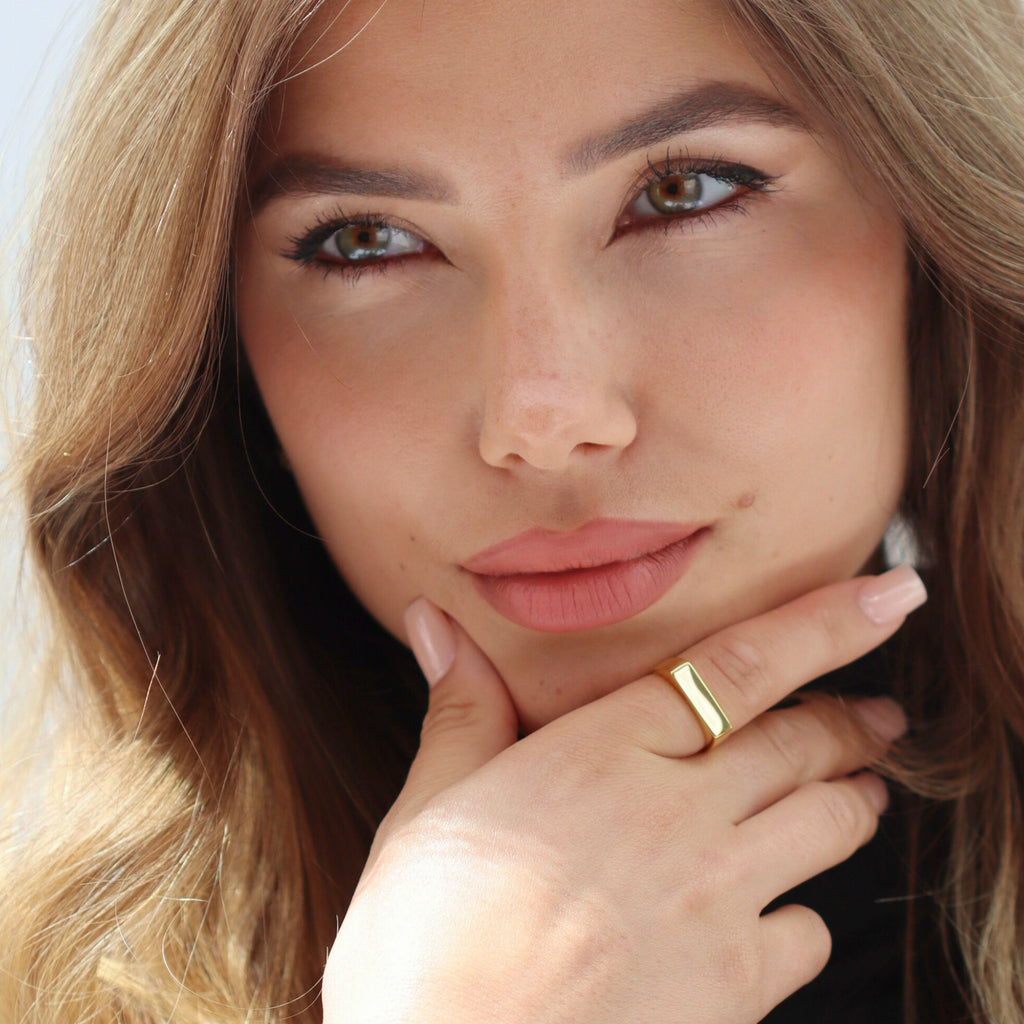 Modern Open Bar Resizable Ring by Satinski - Adjustable Band in Gold & Silver