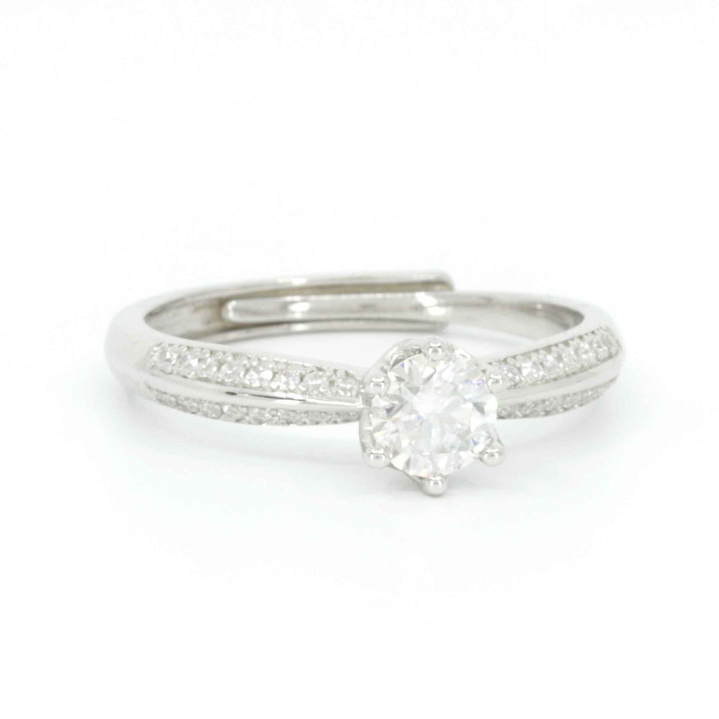 Moissanite Solitaire Engagement Ring - Adjustable Silver Band for Women