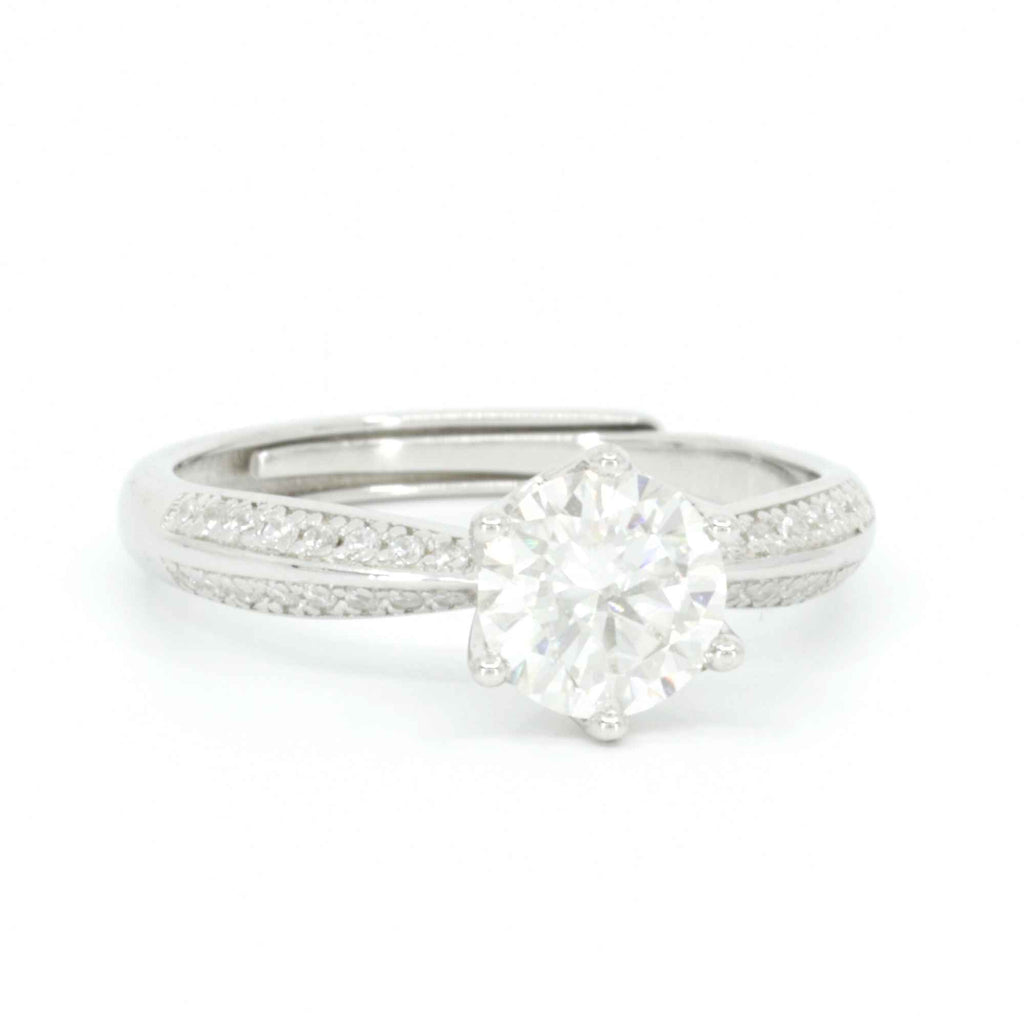 Moissanite Solitaire Engagement Ring - Adjustable Silver Band for Women