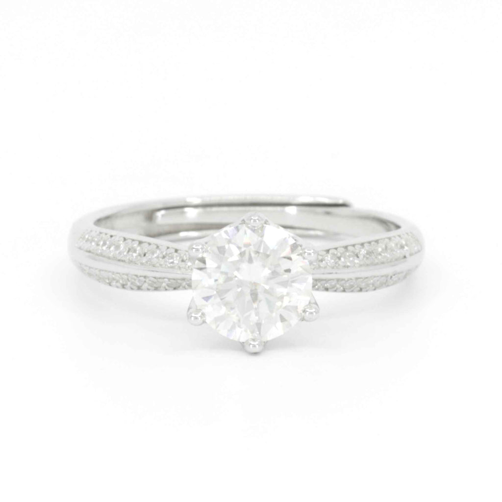 Moissanite Solitaire Engagement Ring - Adjustable Silver Band for Women