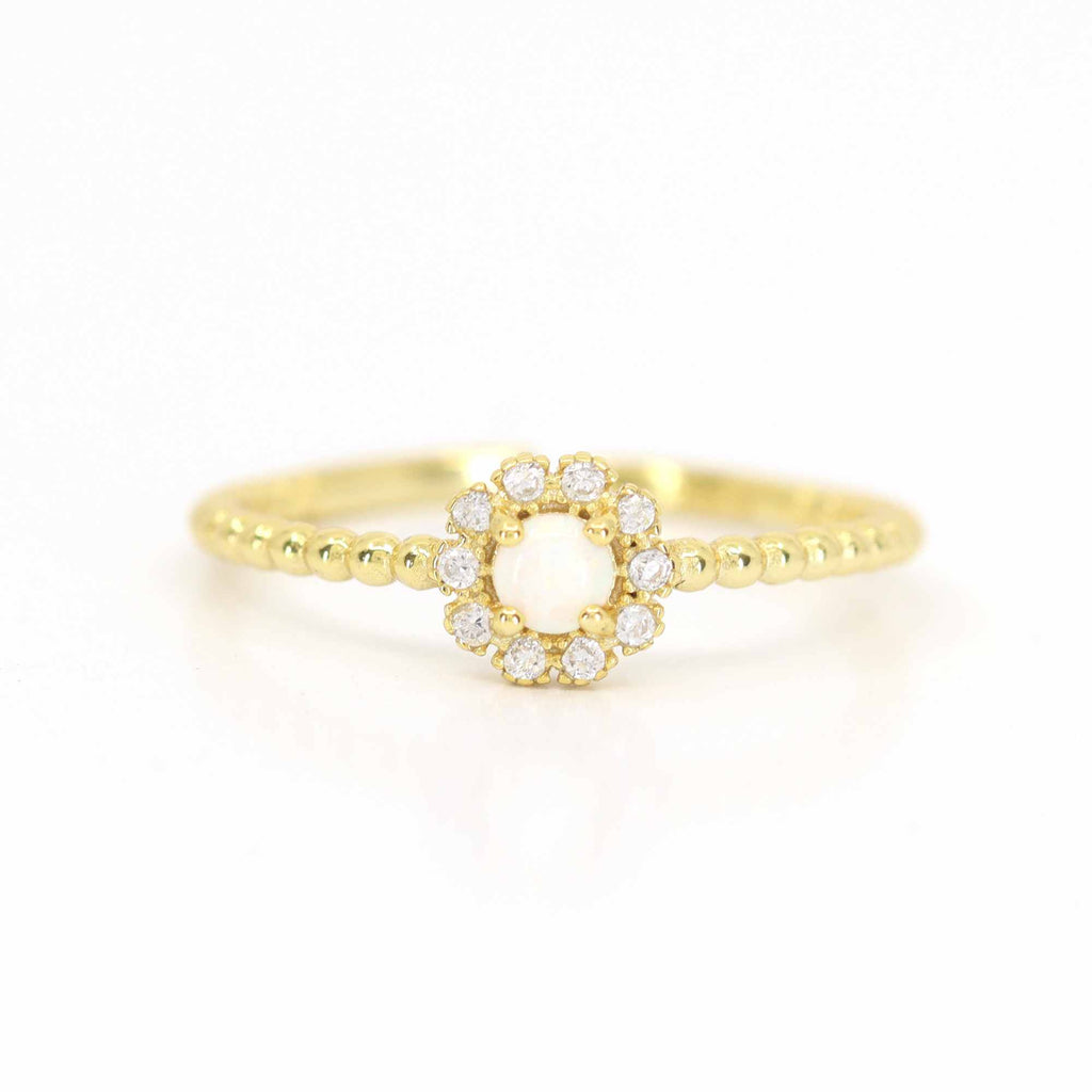 Opal Flower Dainty Open Silver Resizable Ring by Satinski