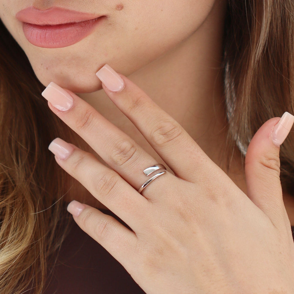 Open Split Band Silver Adjustable Ring by Satinski