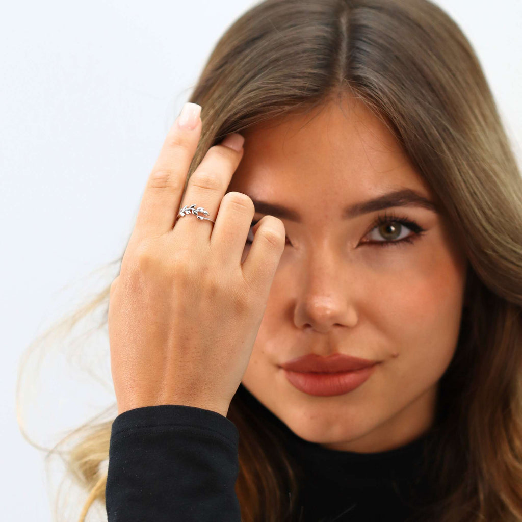 Resizable Olive Leaf Hugging Ring - Adjustable Stacking Ring by Satinski