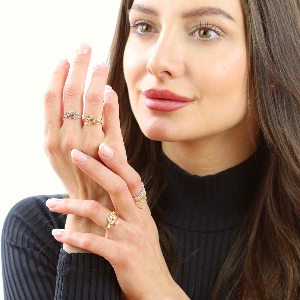 Resizable Olive Leaf Hugging Ring - Adjustable Stacking Ring by Satinski