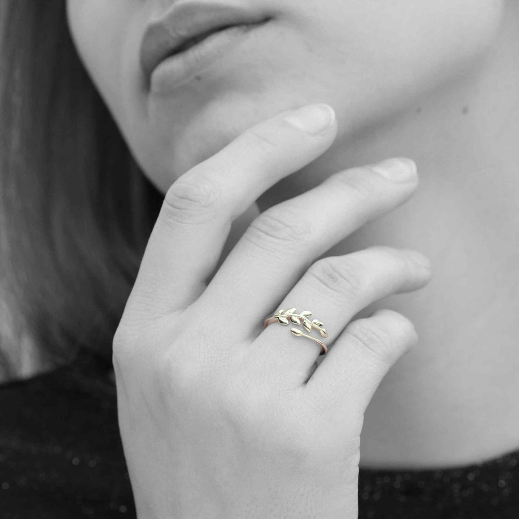Resizable Olive Leaf Hugging Ring - Adjustable Stacking Ring by Satinski