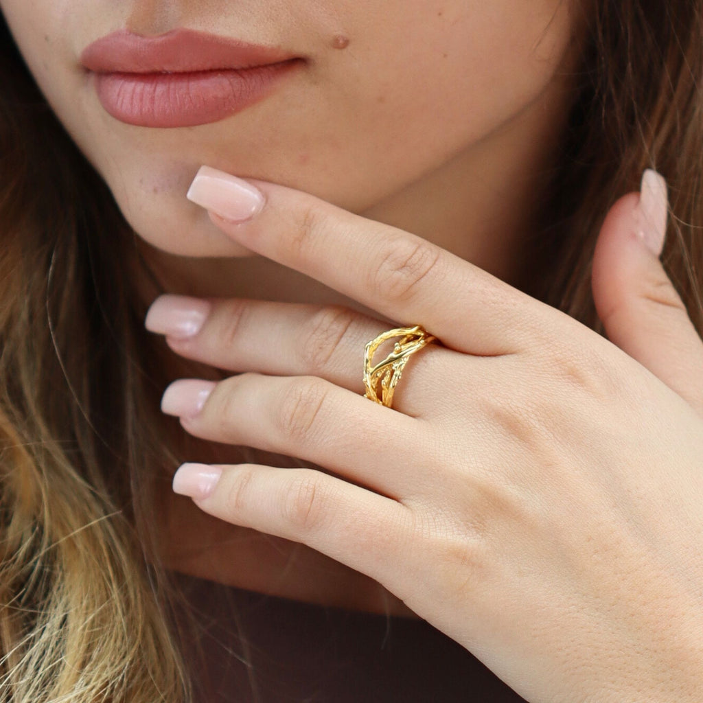 Satinski branch crown vintage resizable stacking ring