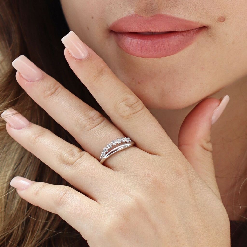 Satinski crystal wave resizable stacking ring