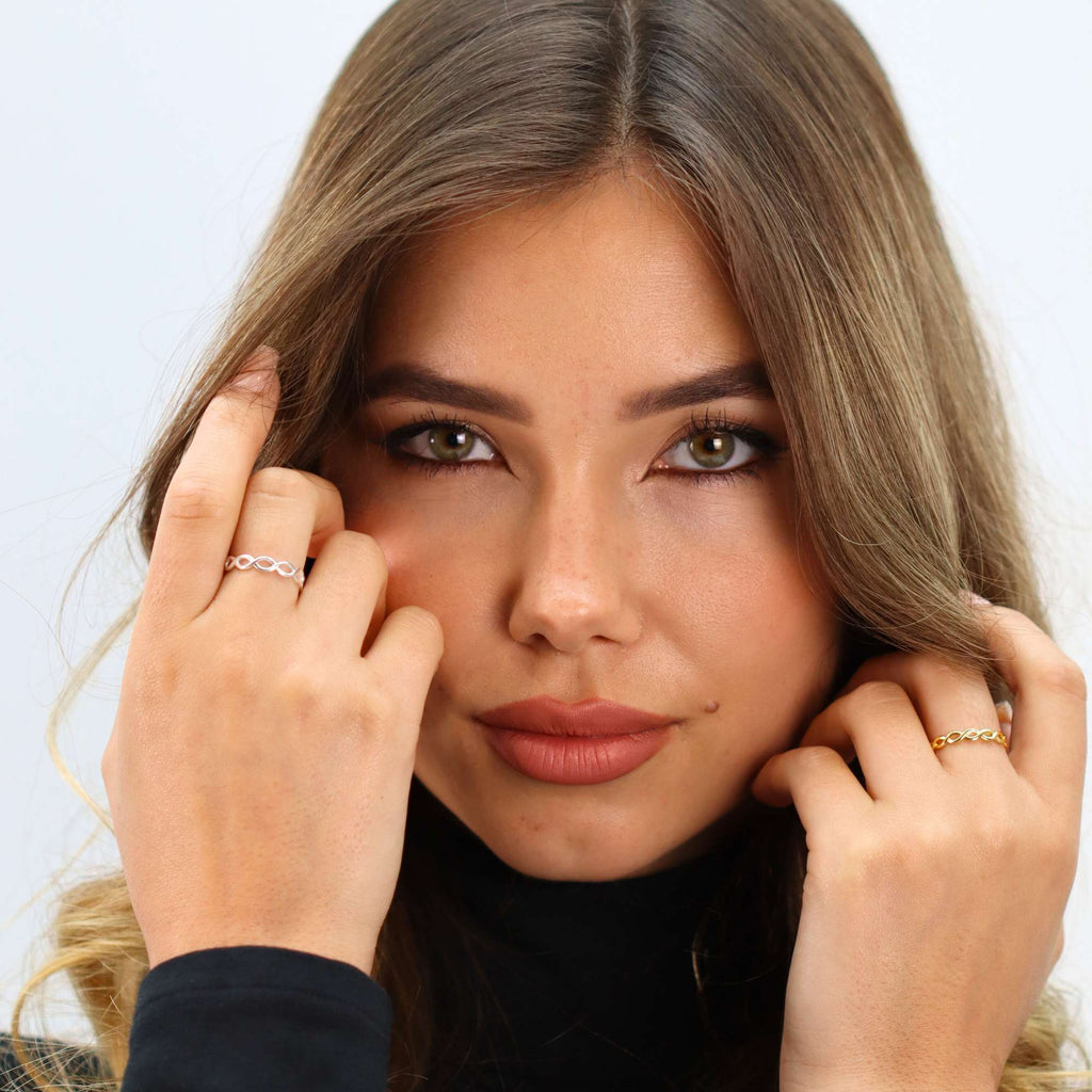 Satinski dainty twist braided resizable stacking ring