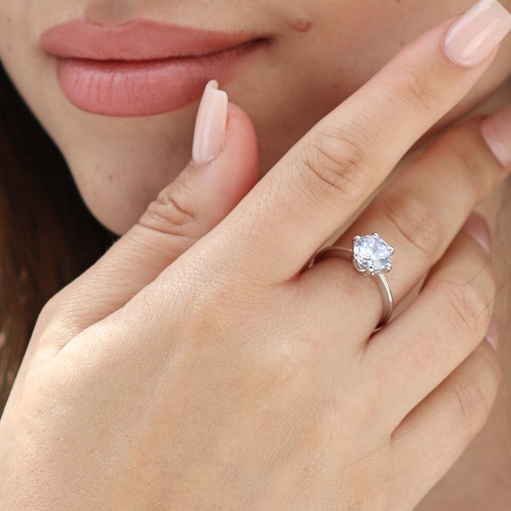 Satinski engagement ring dainty silver resizable solitaire crystal