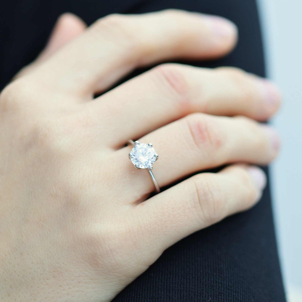 Satinski engagement ring dainty silver resizable solitaire crystal