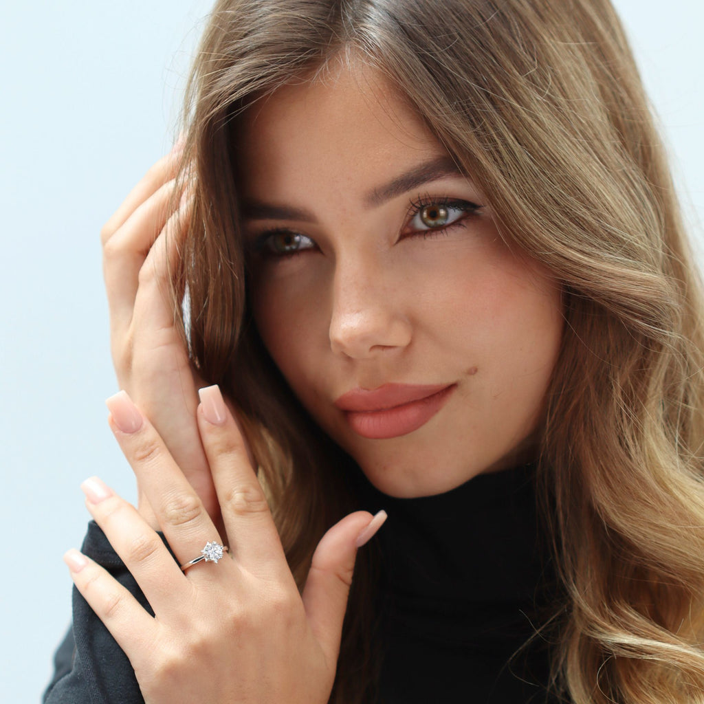 Satinski moissanite star hexagon solitaire resizable engagement ring