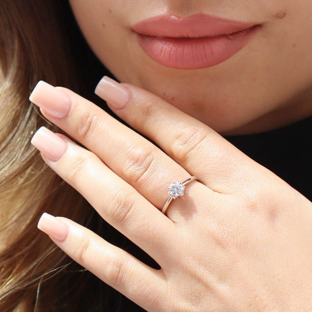 Satinski moissanite star hexagon solitaire resizable engagement ring