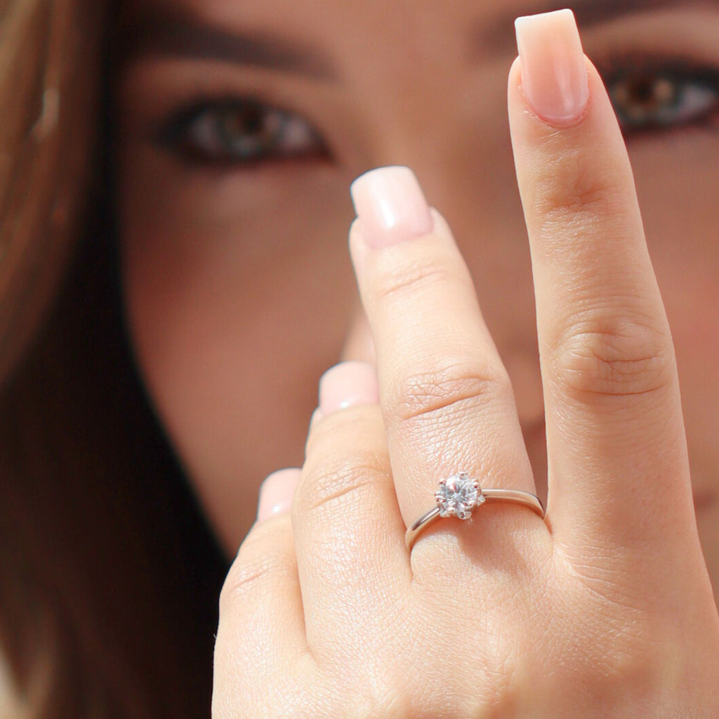 Satinski moissanite star hexagon solitaire resizable engagement ring