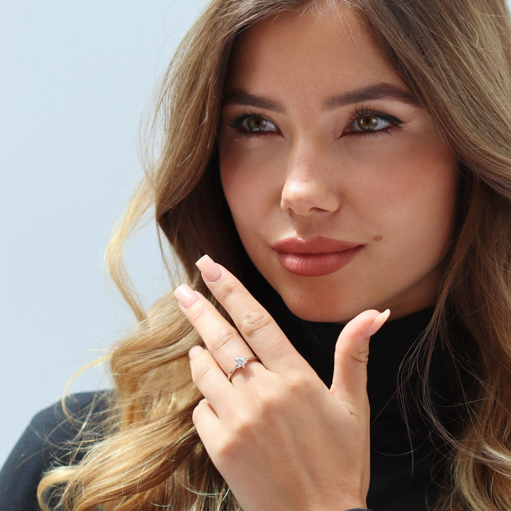 Satinski moissanite star hexagon solitaire resizable engagement ring