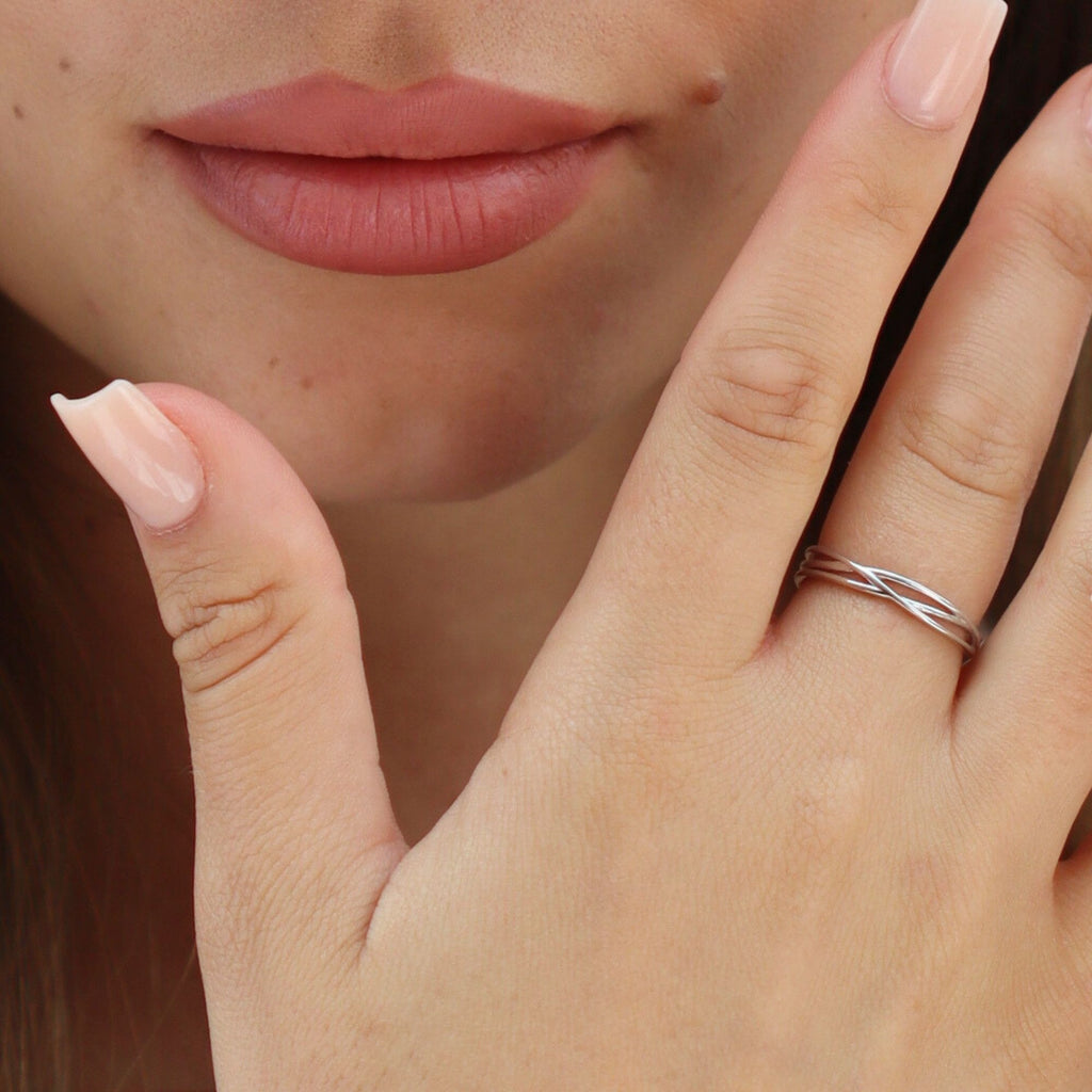 Matching Rings Resizable Satinski silver irregular twist dainty open resizable stacking ring