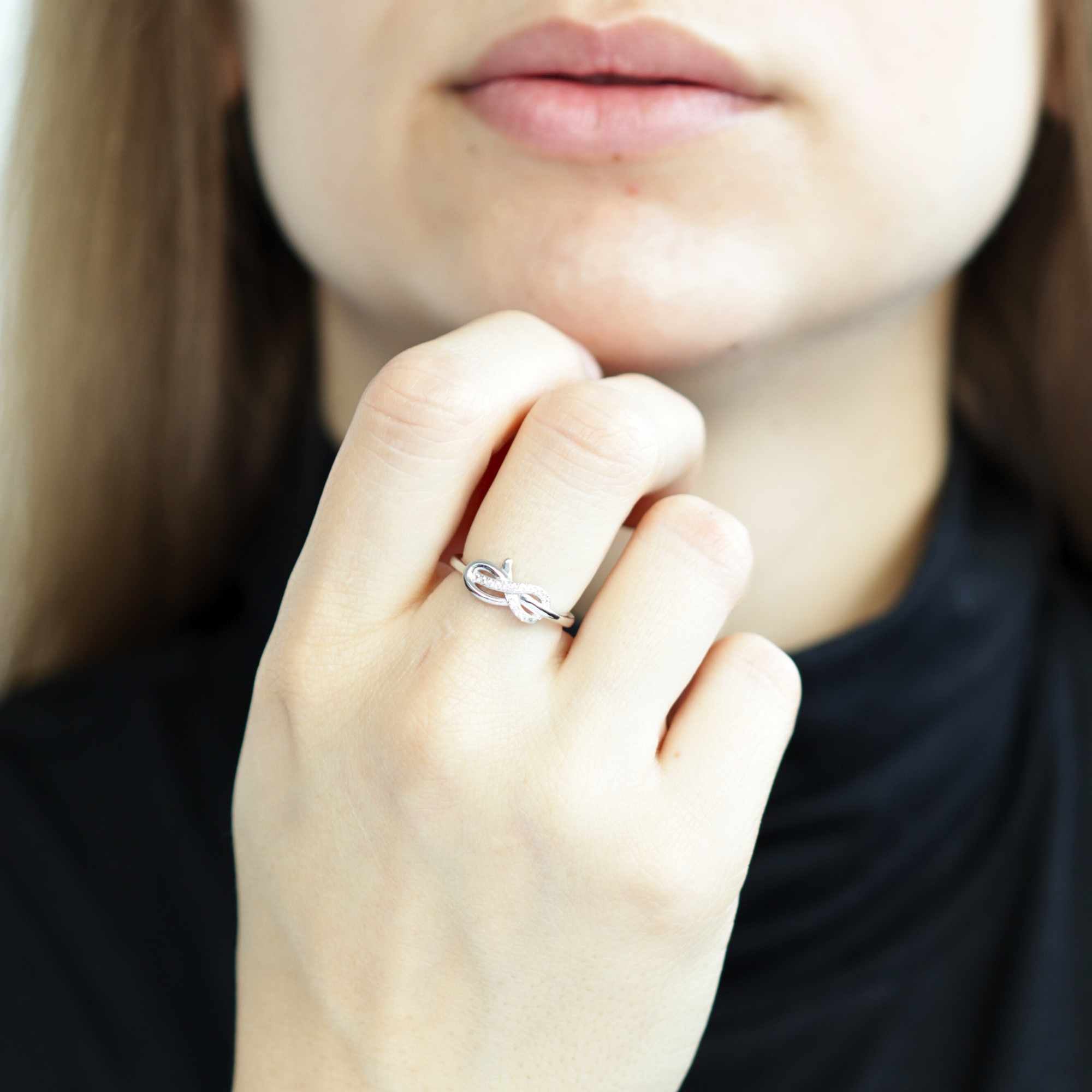 Satinski Silver Knot Infinity Crystal Pave Resizable Stacking Ring