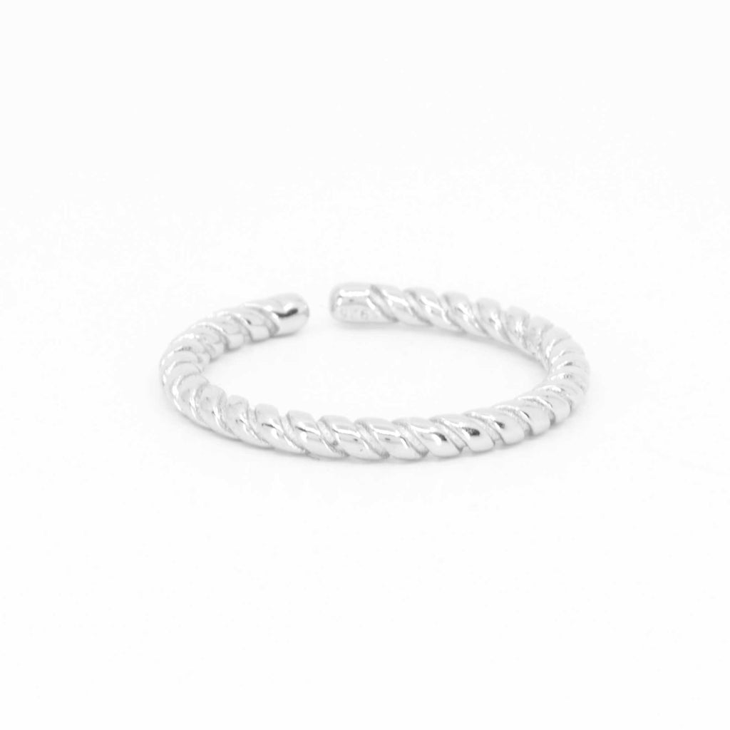 Satinski silver rope snake dainty open resizable stacking ring