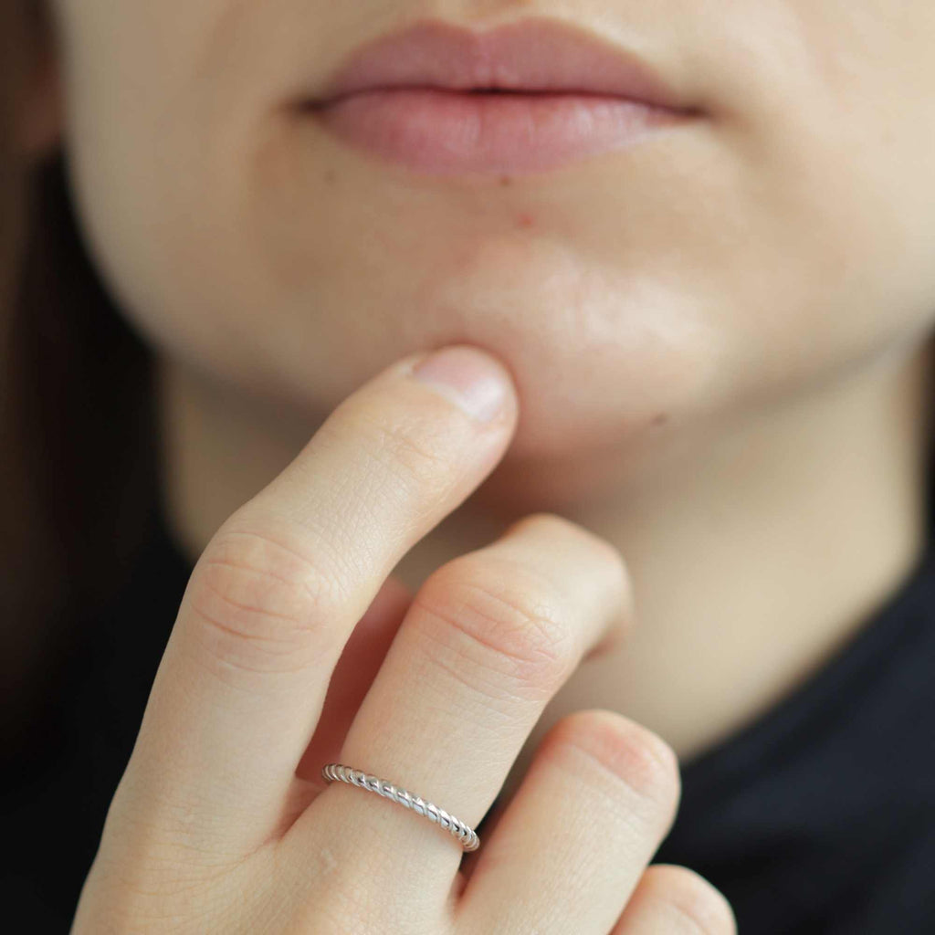 Satinski silver rope snake dainty open resizable stacking ring