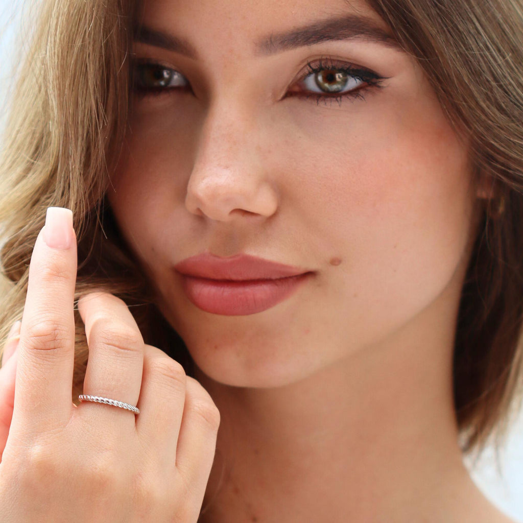 Satinski silver rope snake dainty open resizable stacking ring