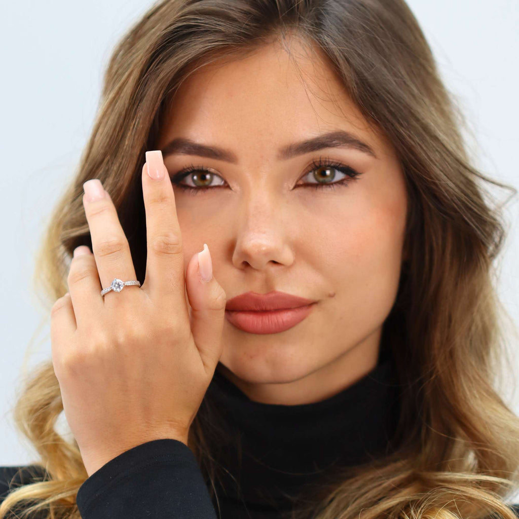 Satinski silver solitaire crystal pave resizable engagement ring