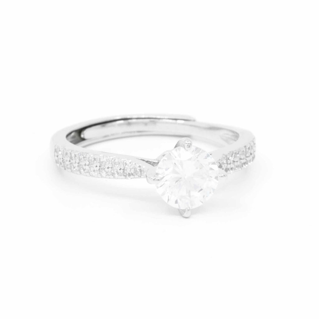 Satinski silver solitaire crystal pave resizable engagement ring