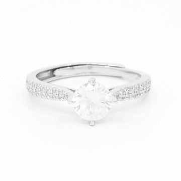 Satinski silver solitaire crystal pave resizable engagement ring