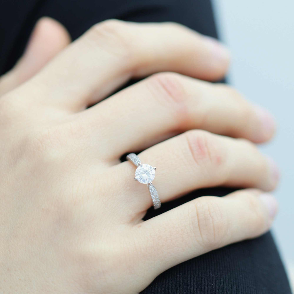 Satinski silver solitaire crystal pave resizable engagement ring