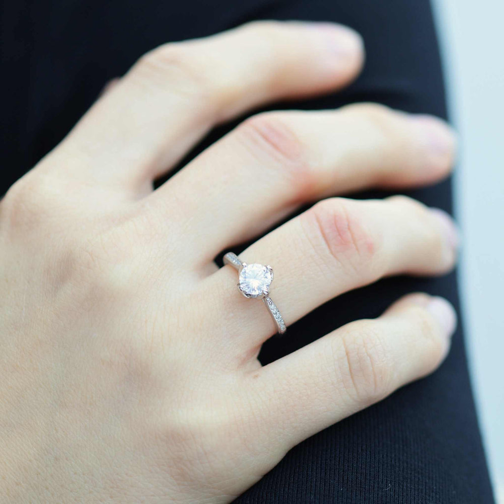 Satinski silver solitaire crystal resizable engagement ring