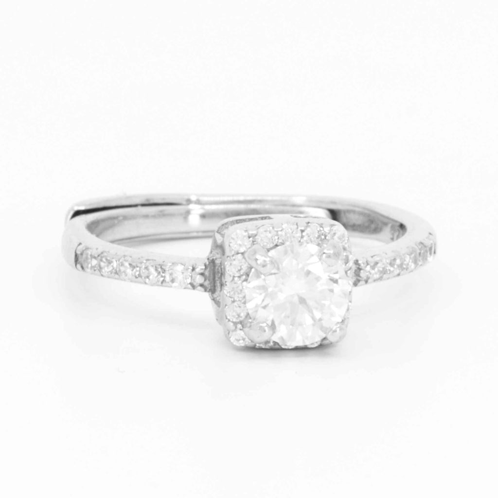 Satinski silver solitaire crystal square resizable engagement ring