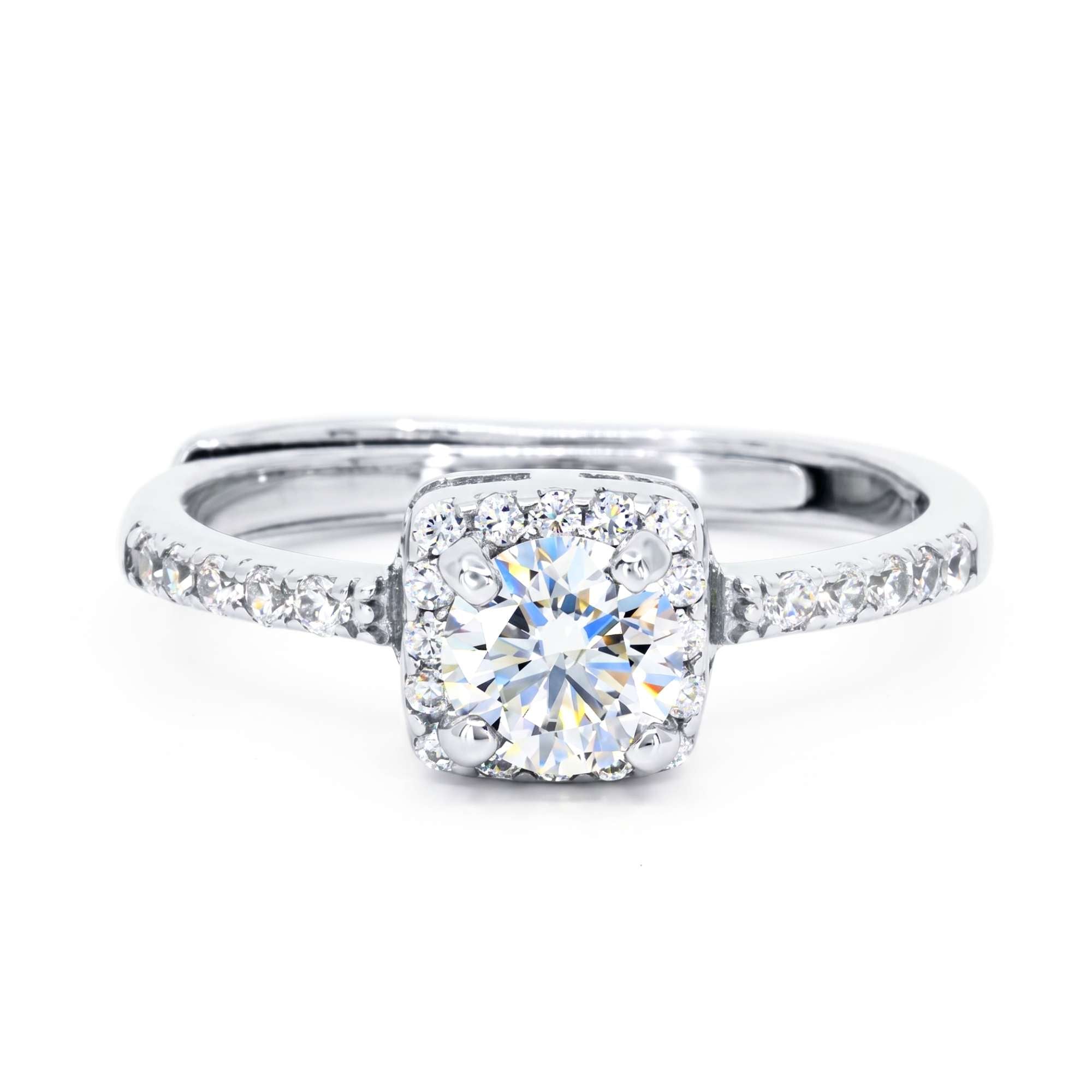Satinski silver solitaire crystal square resizable engagement ring