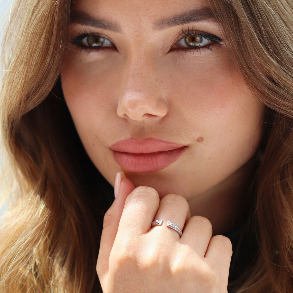 Satinski triangle antique open resizable stacking ring