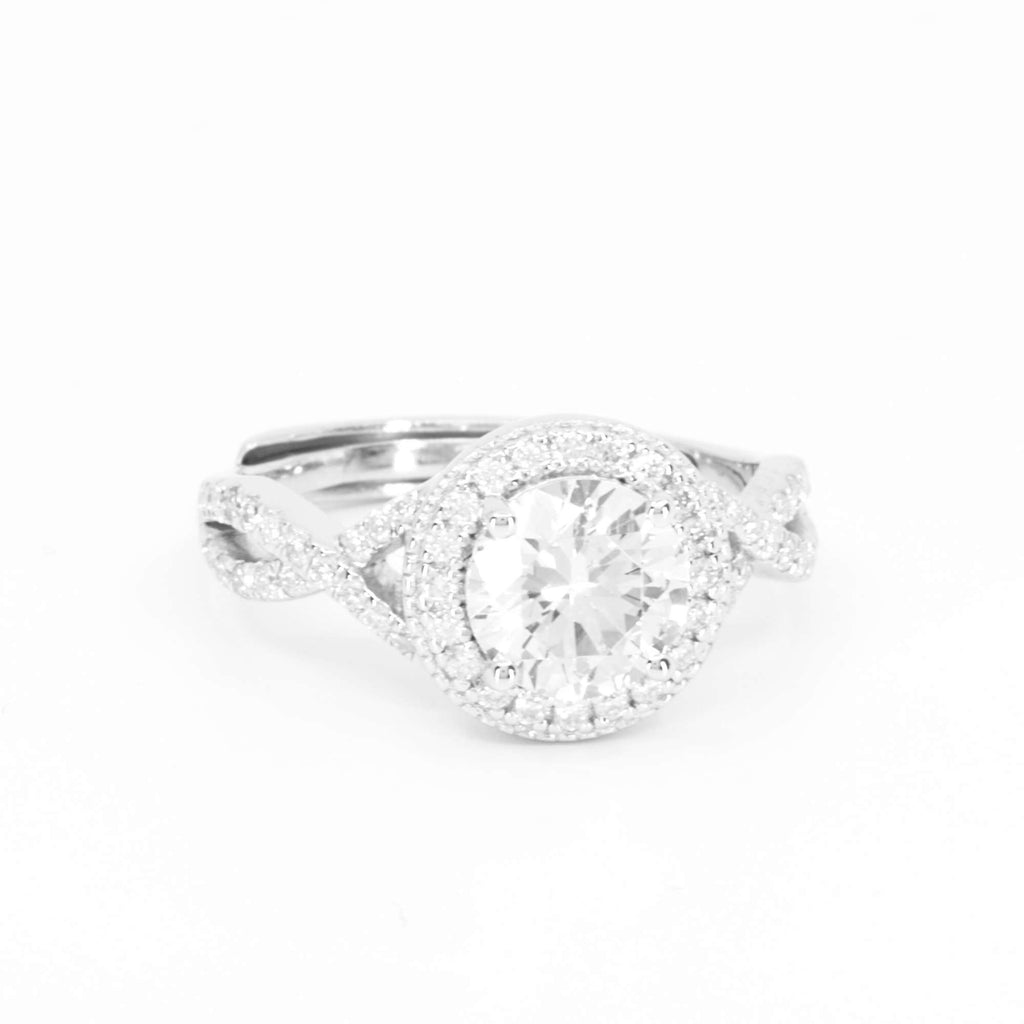 Satinski 1.5 carat moissanite round claw silver resizable engagement ring