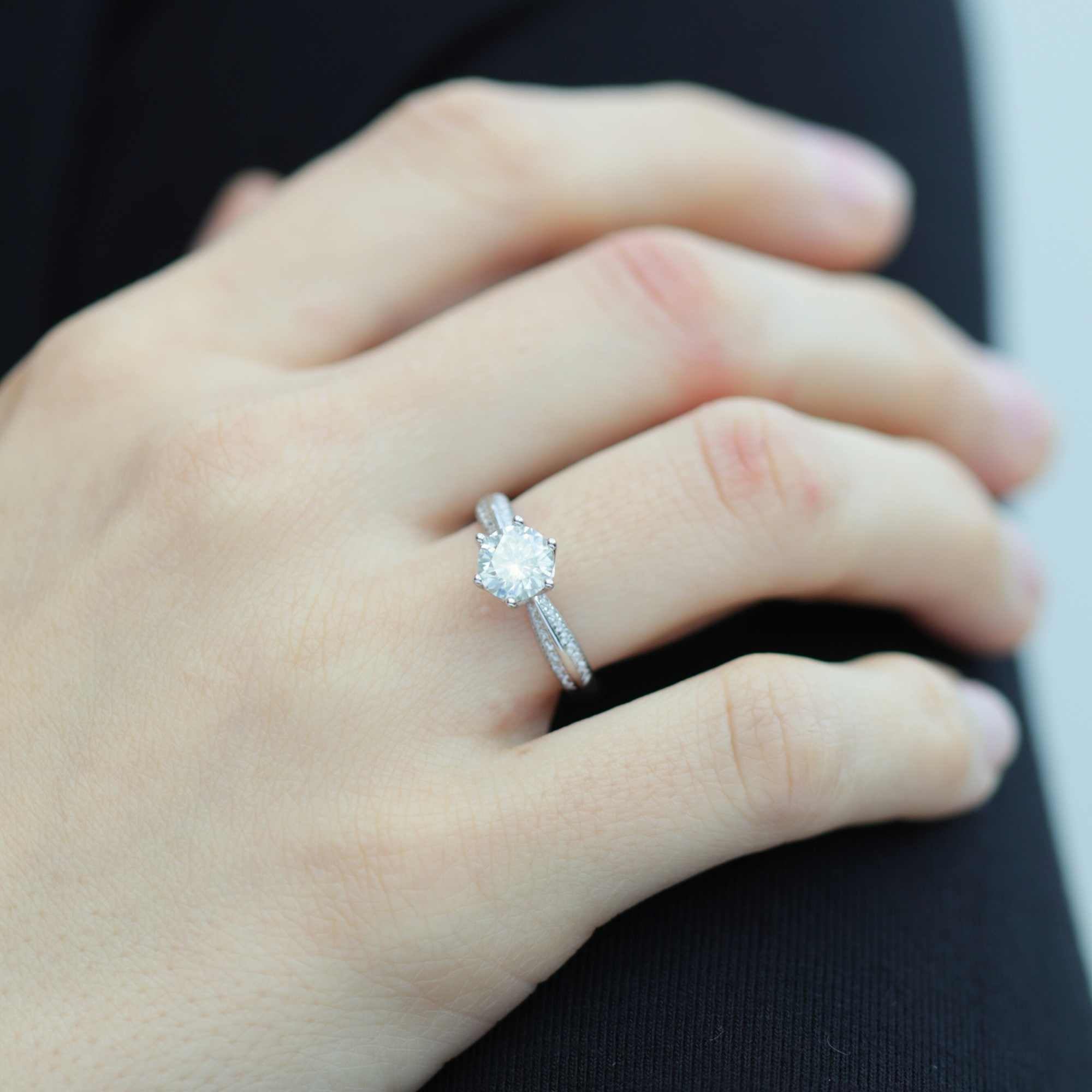 Moissanite Solitaire Engagement Ring Adjustable Silver Band for Women 1 Carat Sterling Silver