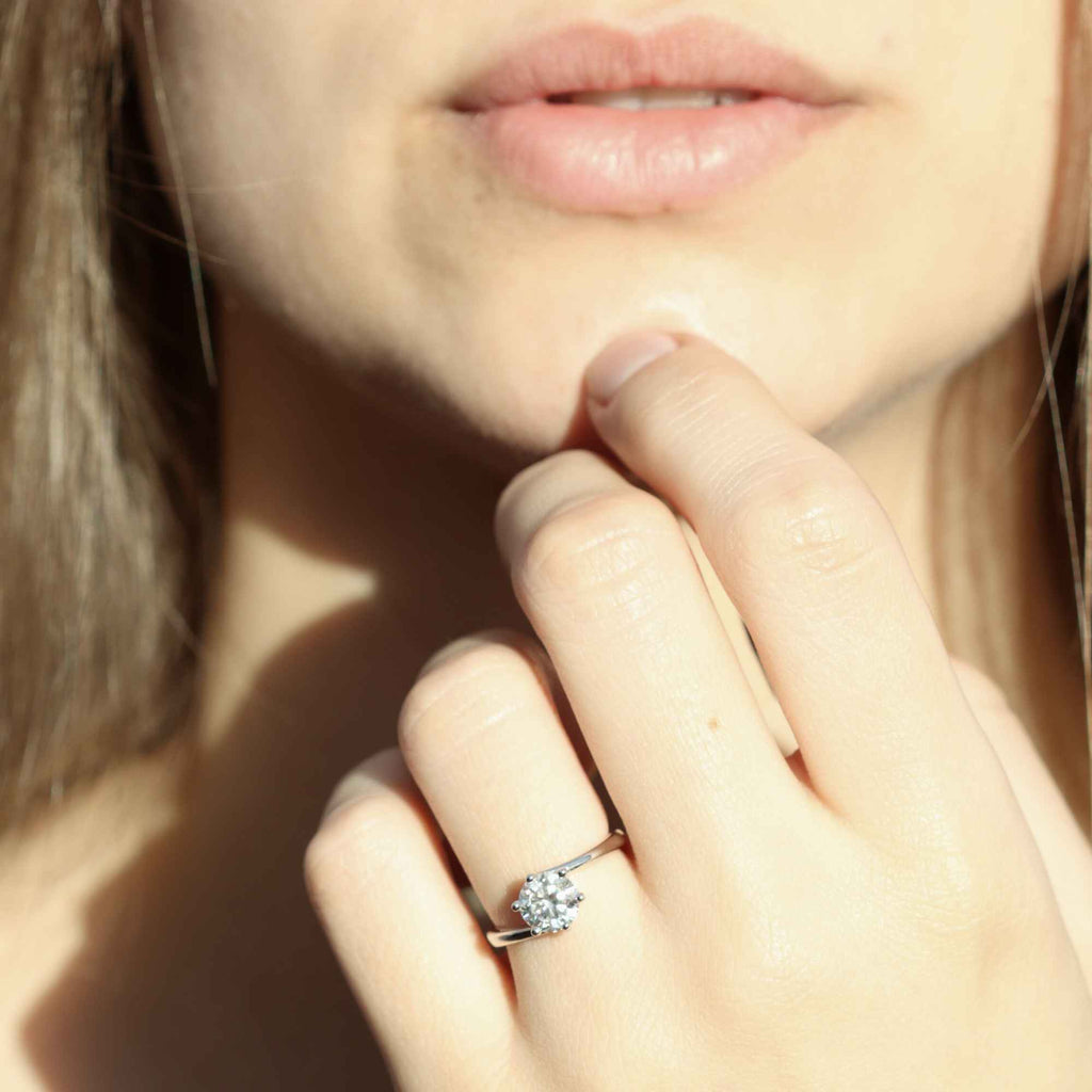 Satinski moissanite solitaire twisted resizable engagement ring