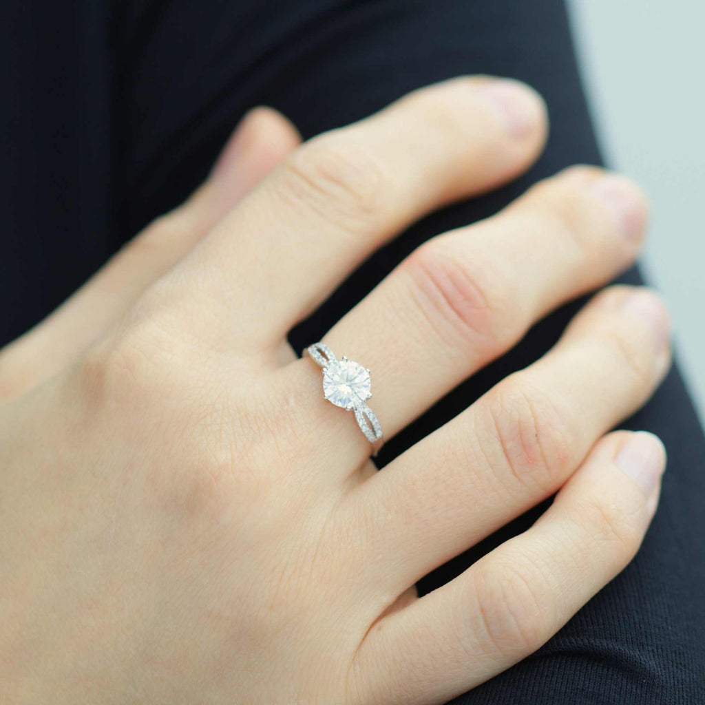 Satinski silver solitaire crystal pave resizable engagement ring