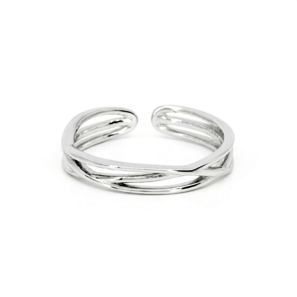 Satinski silver irregular twist dainty open resizable stacking ring