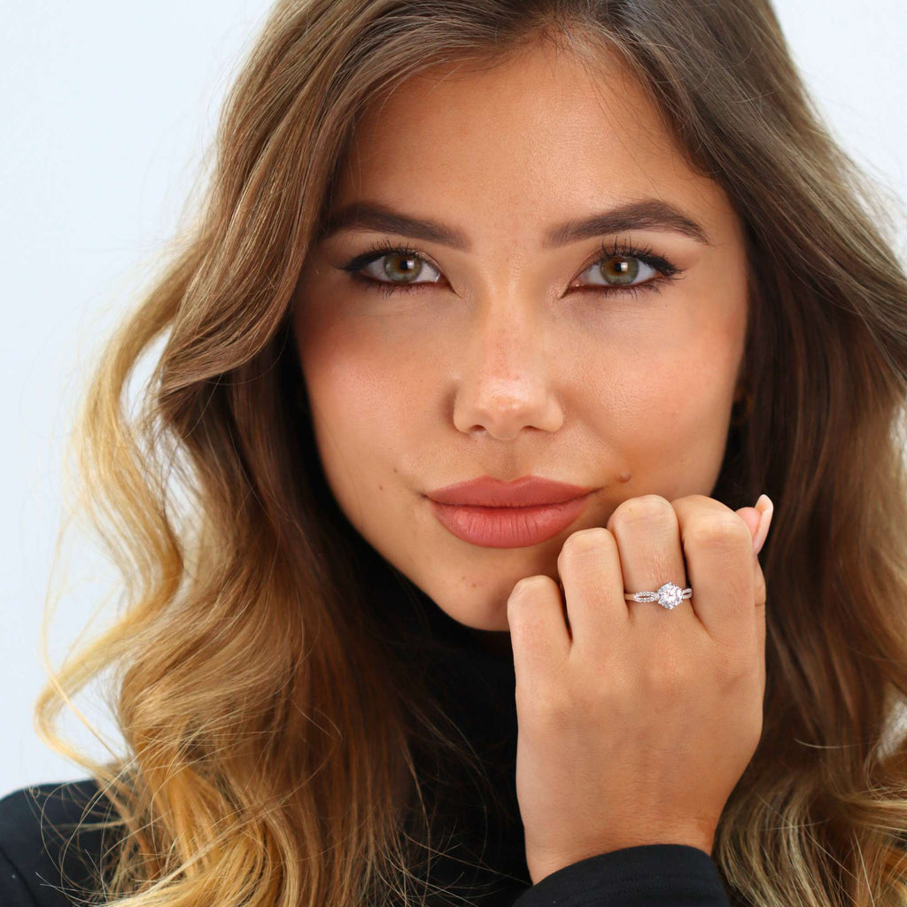 Satinski silver solitaire crystal pave resizable engagement ring